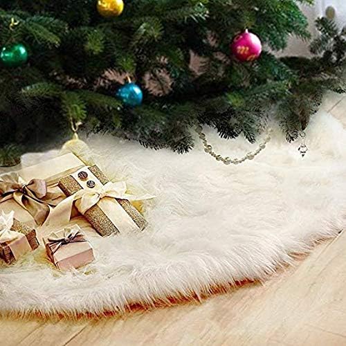 Fannybuy 48 inch Christmas Tree Skirts Plush Faux Fur Handmade Tree Skirt Decorations for Indoor Outdoor Home Xmas Party Decor