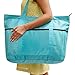 Large Foldable Beach Bag With Zipper - XL Foldable Tote Bag For Travel And Shopping - Large Tote Bag With Many Pockets (Turquoise)