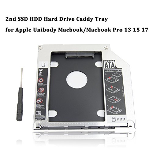 2nd 2.5 '' sata hdd ssd disco duro disco dvd cd rom óptico superdrive caddy bandeja adaptador para apple unibody macbook / macbook pro 13 15 17 principios mediados de finales de 2008 2009 2010 2011 2012, etc.