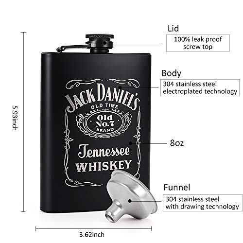 KWANITHINK Flask for Liquor, Stainless Steel Hip Flask for Men with Funnel, Whiskey Flask 8 oz - Thumbnail 2