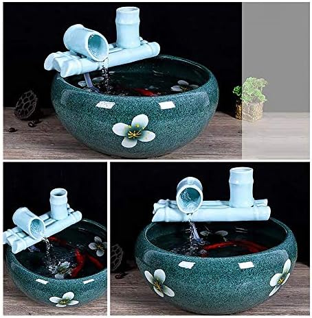 家庭用小型セラミック水槽 卓上噴水円形魚タートルタンク金魚ボウル 秋冬新作 自動循環水水槽 Blue Diameter 32cm