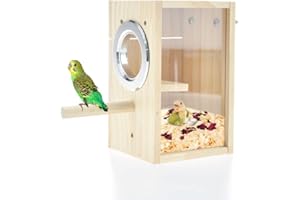 CooShou Bird Nest Box Parakeet Breeding Nest Box Bird Nest House Wooden Acrylic Transparent Breeding Box for Finch Lovebirds Cockatiel Budgie Conure Parrot