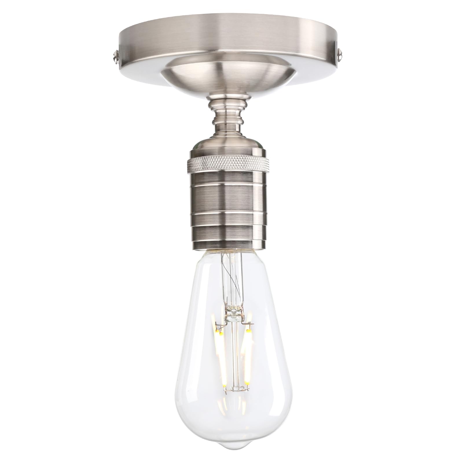 Phansthy Simple Style Industrial Ceiling Light One-Head Pendant Lamp Without Shade Hallway Lighting Kitchen Bedroom Lights Suit for E27 Bulbs (Brushed)