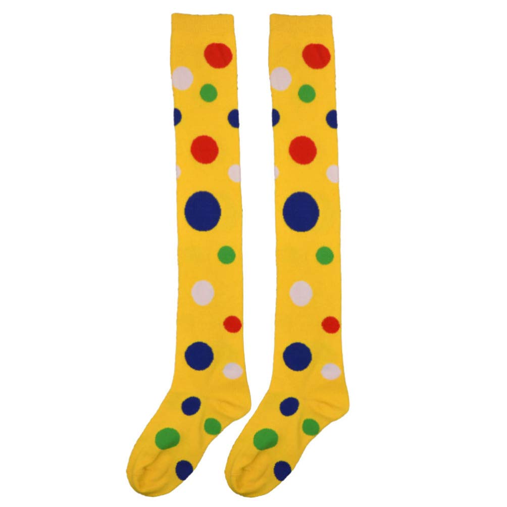 Amosfun Polka Dot Clown Socks Long Knee High Socks Clown Cosplay Stocking for Girls Women Carnival Circus Stage (Yellow) 1 Pair