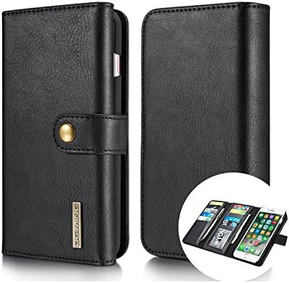 iPhone 7 Case,Wallet Case,Magnetic Detachable Large Storage [Genuine Leather][12 Card Slots][Business Style] Removable Vintage Case Cover with Card Holder for iPhone 7 Black