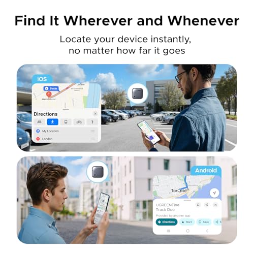 UGREEN 4Pack FineTrack Duo Smart Finder (iOS & Android Support + USB-C Rechargeable),Bluetooth Tracker Tags Compatible with Apple Find My/Google Find Hub,Item Finder Smart Tag fit for Galaxy S26