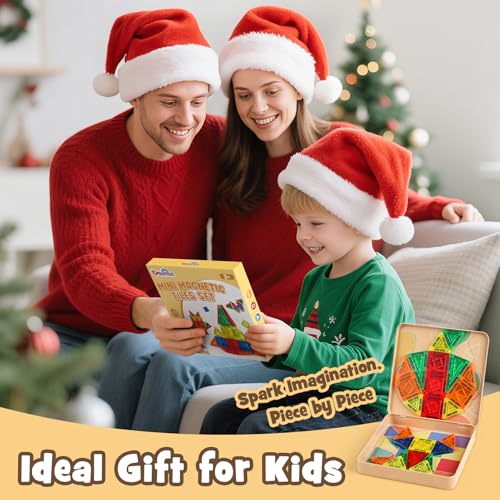 Dreamon 60 PCS Mini Magnetic Tiles Set Travel Magnetic Tiles for Kids with Iron Case Magnetics Blocks Building Toy Christmas Birthday Gift Boys Girls Age 3 4 5 6 7 8 Years