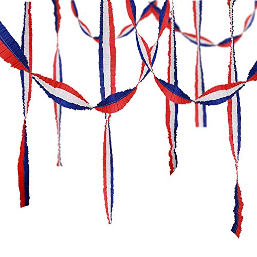Red Blue White Crepe Paper Streamers for Fourth/4th of July USA American Independence Day Celebration Party Flag Garland Hanging Bunting Decoration for Birthday/Wedding/Baby Shower/Cavinal