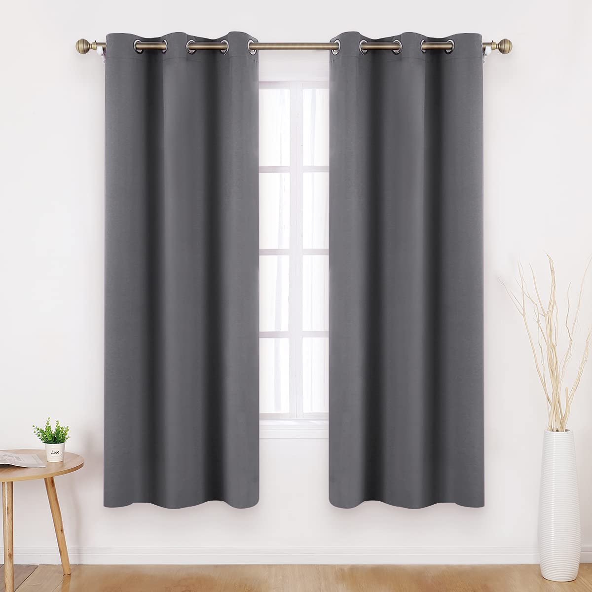 HOMEIDEAS Grey Blackout Curtains 2 Panels 46 X 54 Inch Drop Room Darkening Eyelet Curtains for Bedroom, Thermal Insulated Light Blocking Window Drapes