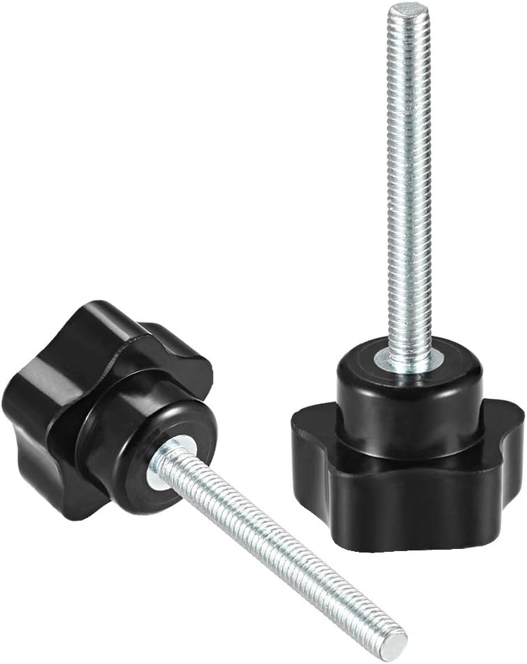 sourcing map 4 Pcs Star Knobs Grips M5 x 50mm Male Thread Steel Zinc Stud Black PP, Black,Silver - Image 4