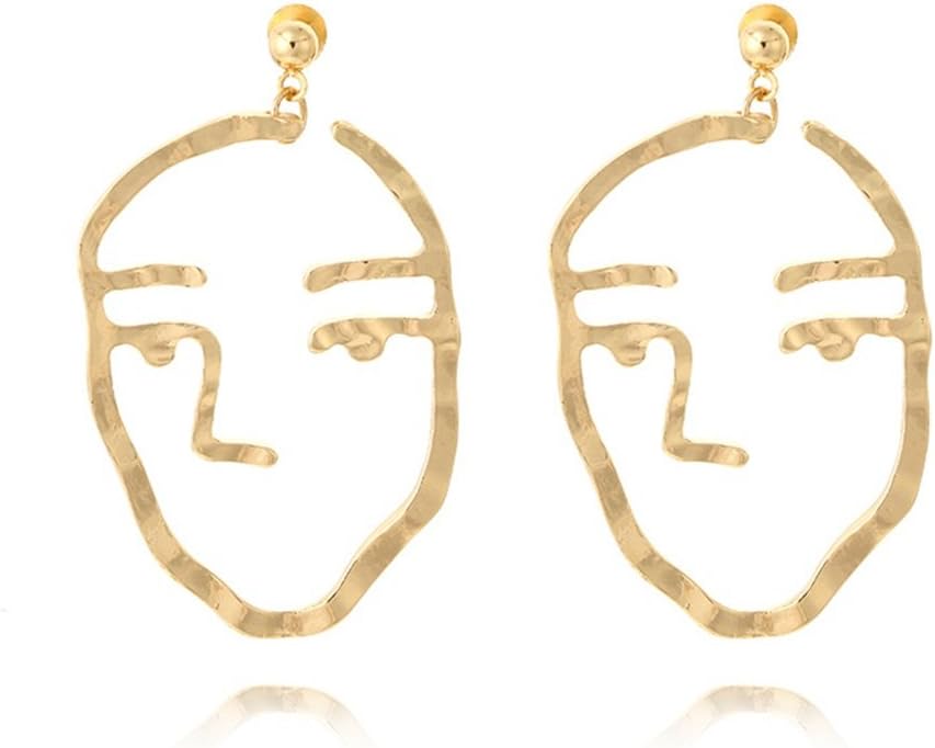 Vintage Metal Human Face Shaped Earrings Hollow Geometry Stud Woman Jewellery