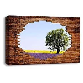 Tree View Shot Through Bricks Painting Artwork for Home Framed