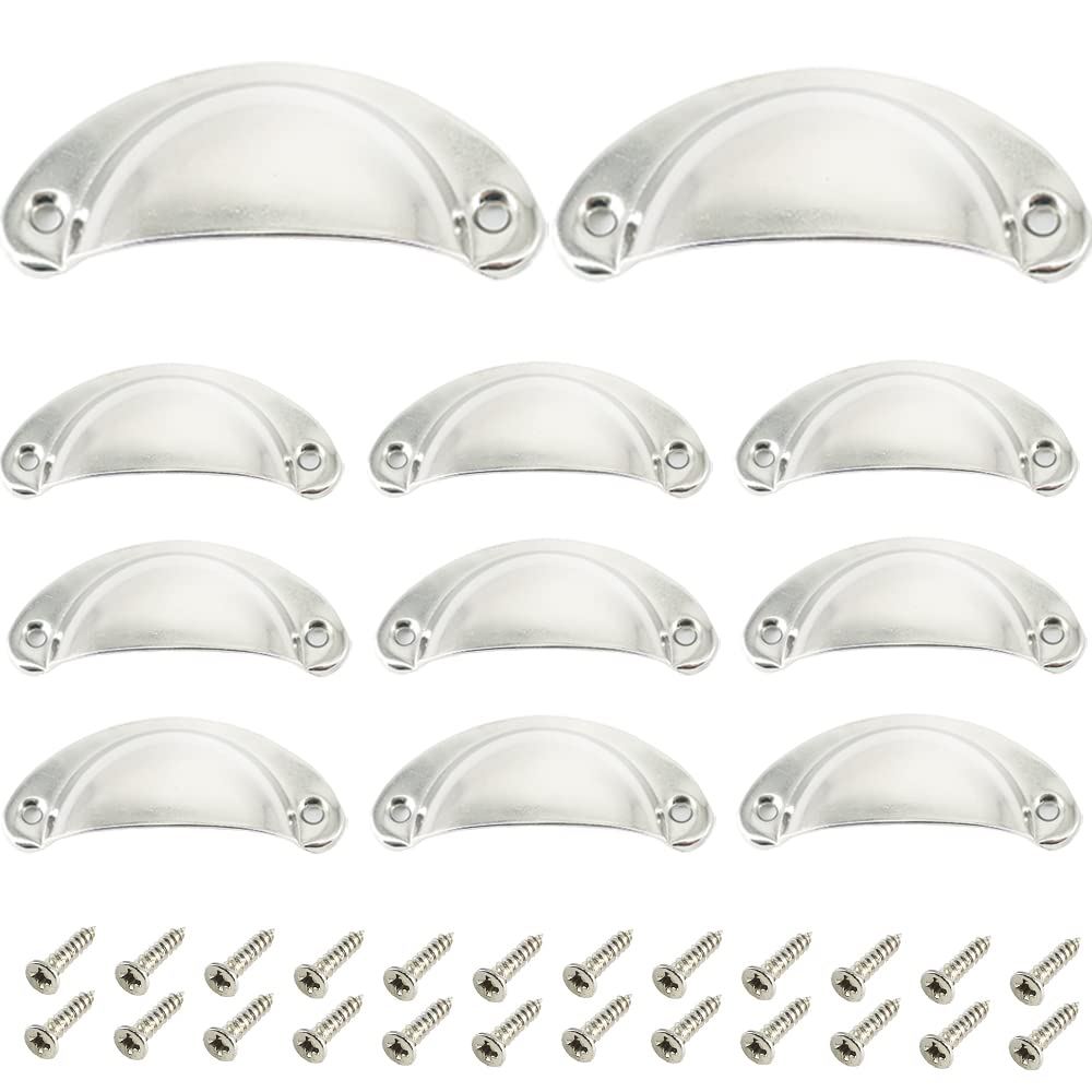 Ruidee 12 Picecs Shell Cup Handles Vintage Half Moon Drawer Pull Handle with Screws for Cabinet Cupboard Dresser Wardrobe Drawer (Silver)