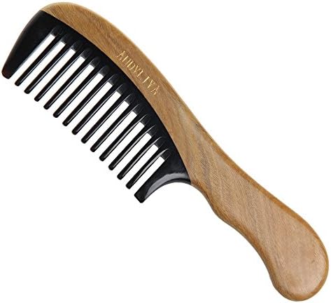 AUDYLIYA No Static 100% Handmade Premium Quality Natural Sandalwood with Black Buffalo Horn Combs Pocket(wide tooth)