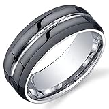 King Will CLASSIC Mens 8mm Black Mens Tungsten Ring Wedding Band Grooved Center Polished Wedding Band(13.5)