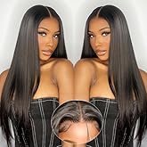 Wear and Go Glueless Wigs Human Hair Pre Plucked Pre Cut 6x4 Straight Lace Front Wigs Human Hair Wigs for Women No Glue Hd Lace Front Closure Ready to Wear Wigs 180% Density 28 Inch Natural Black