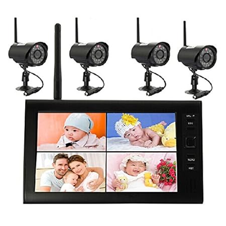 D15 2,4G Funk Kamera Set 4x Überwachungkamera + 7' TFT Monitor Video Überwachung, 4 Kanal Funkmonitor, Speichertyp: Bis zum 3