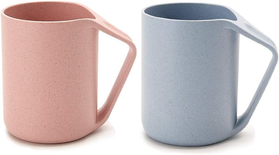 Retro Eo-friendly Wheat Straw Lightweight Cup Biodegradable Mug Plastic Tumbler for Water, Coffee, Milk,Tea Size 13.5 oz Blue&Pink Pack Of 2