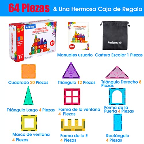 Katiago Magnetic Building Blocks 64 Pieces 3D Magnetic Building Toys Kids Stem Creativity Educational Toys Gifts for Ages 3+ (64psc)