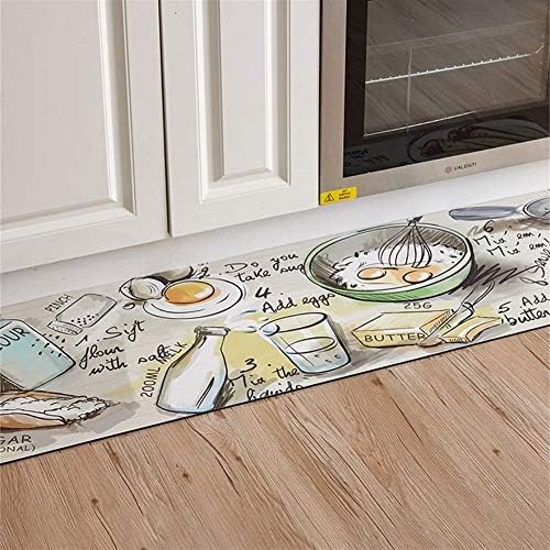 GUOLINGHUI PVC Leather Kitchen Rugs Breakfast Printing Carpet Non-slip Design is Not Easy to Fade Soft and Comfortable Oil-proof Waterproof Mat (Color : Breakfast, Size : 80X45cm+80X45cm)