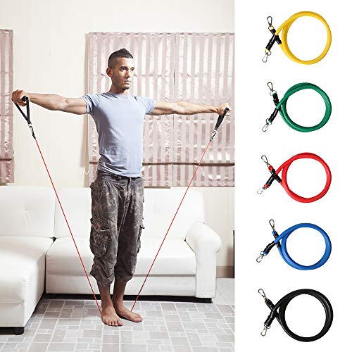 MEYUEWAL Resistance Bands Set 14pcs,Workout Bands Set with 4X Foam Handles, 8-Shaped Stretched Band, Ankle Straps,Door Anchor,Carry Bag, (14pcs)