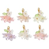 DanLingJewelry 60Pcs Colorful Acrylic Flower Leaf Pendants Delicate Lily Floral & Butterfly Dangle Charms for DIY Bracelet Necklace Keychain Bag Ornaments