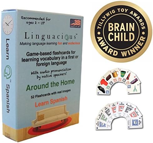 Linguacious Award-Winning Learn Spanish Around The Home Flashcard Game for Kids - with Audio by Native Speaker!
