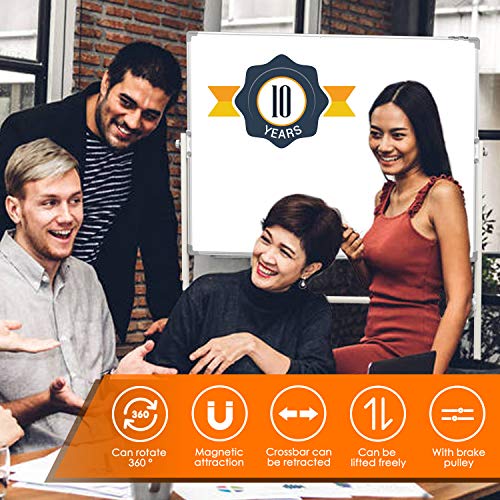 Mobile Whiteboard Magnetic White Board-48 x 36 inches, 360° Reversible Double Sided Dry Erase Board Easel Standing on Wheels With Aluminum Frame