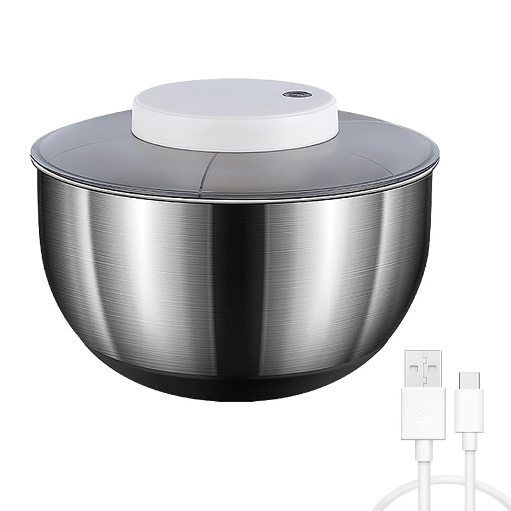 HSTYAIG 5L Automatic Electric Salad Spinner, Stainless Steel Salad Rotator USB Rechargeable Lettuce Spinner Lettuce Washer and Spinner Dryer for Salad Greens, Lettuce, Fruits and Vegetables