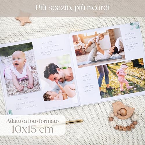 Wellode Birth Album Child Up to 5 Years Old – 76 Pages with Gold Stickers – Baby Birth Book – Album Memories Newborn – Gift Idea for Birth and Baby Shower, Neutral Gender