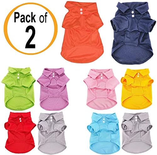Pack of 2 Colors Dog Polo Shirt Cute Puppy Cat T-Shirt Solid Clothes Apparel for Small Pet (XS: Length - 10", Orange and Blue Navy)