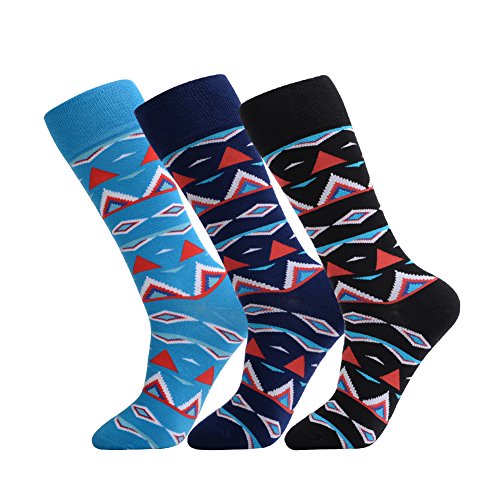 JOYNÉE Men's Funky Colorful Patterned Casual Crew Socks Pack of 3
