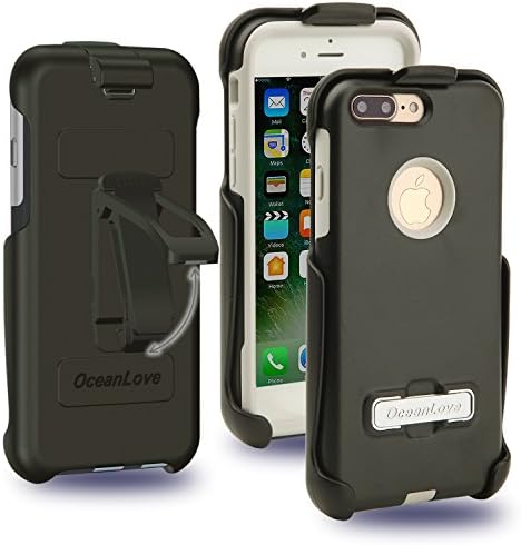 iPhone 7 Plus Case, Oceanlove Heavy Duty Shockproof Armor Drop Protection Case Hard Covers, Built-in Kickstand + Swivel Belt Clip Holster for Apple iPhone 7 Plus, Black and Grey