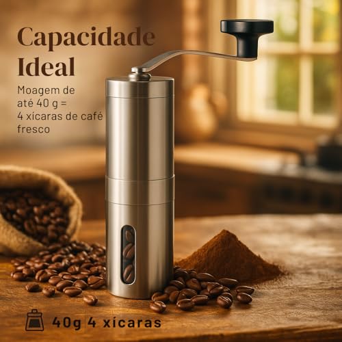 Moedor de Café Manual em Aço Inoxidável Portátil | Ajustável, Moagem Fina e Grossa