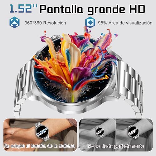 Men's Smart Watch with Calls, 1.52 Inch Smartwatch with Heart Rate Monitor SpO2 Sleep Monitor Pedometer, 100+ Sports Modes, Large 1000 mAh Battery, Activity Bracelet for Android iOS (Silver)