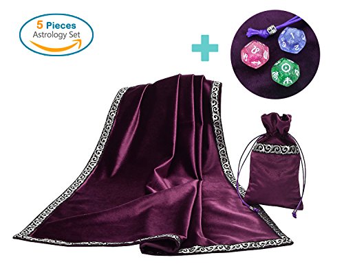 Altar Tarot Card Table Cloth with Tarot Pouch and 3 Astrology Dices Purple