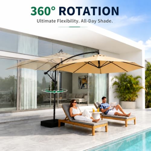 Meulbaty Patio Umbrella with Base Included, 10FT Large Cantilever Offset Patio Umbrellas Outdoor Umbrellas Shade Umbrella with Stand - UV Protection, Easy Tilt & 360° Rotation for Pool, Deck, Porch, Yard