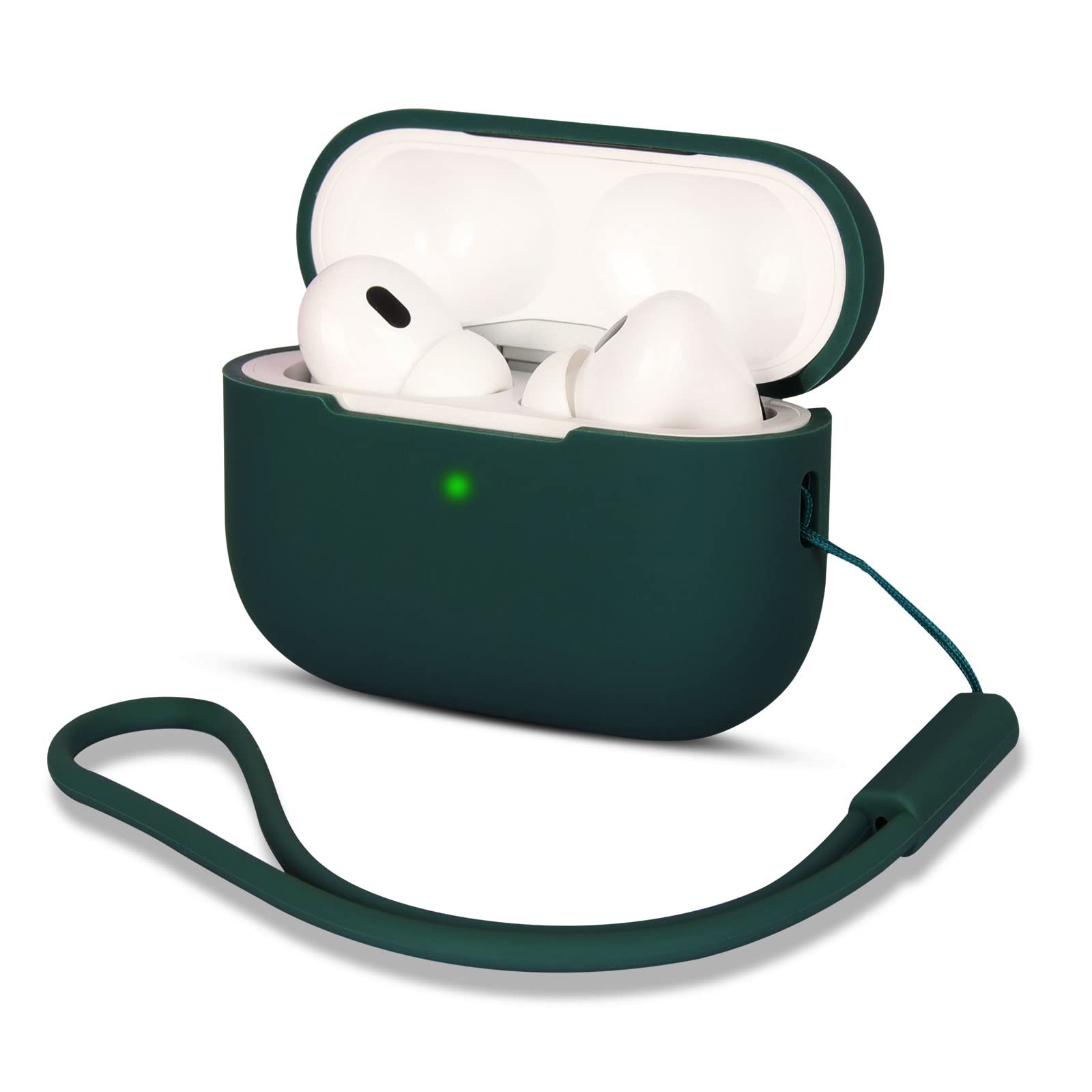 AOTUAO Compatible with AirPods Pro 2 Case Cover, Shock-Resistant Protective Silicone Case Cover for AirPods Pro 2nd Generation 2022 with Silicone Lanyard, Front LED Visible, Forest Green — image 1