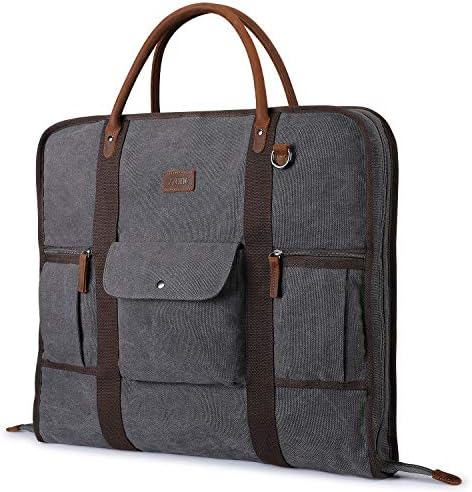 Carry On Garment Bag for Business Travel S-ZONE Canvas Leather Men Suit Cover 1 Carry On Garment Bag for Business Travel S-ZONE Canvas Leather Men Suit Cover