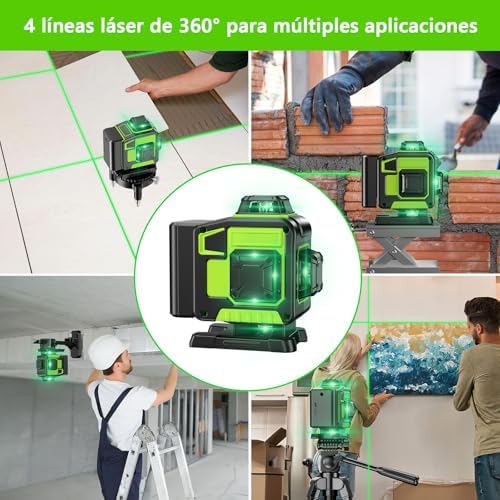 Nível Laser Autonivelante de 360 graus, Laser Verde Nível 16 linhas, 2 x 360 Horizontal e 2 x 360 Verticais, 2 x Bateria, Montagem na Parede, Controlo Remoto, Base Magnética, Suporte Rotativo, Tripé