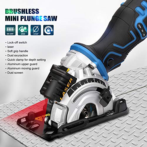 G LAXIA Mini Kreissägen, 2500RPM Handkreissäge, 20V 4.0Ah Akku und Schnellladegerät, Schnelle Tiefeneinstellung… – Bild 5