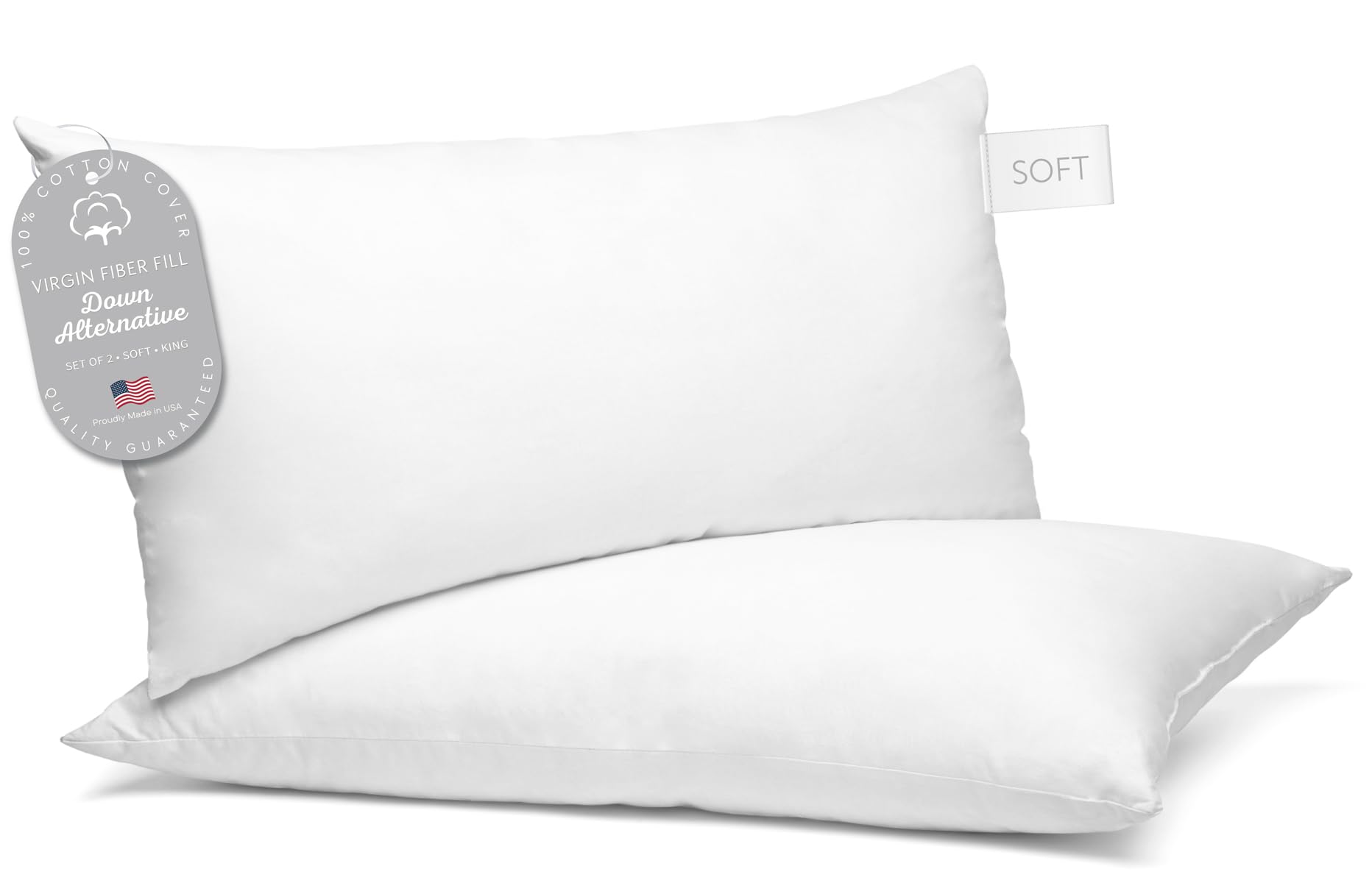 Digital Decor 100% Cotton Luxury Hotel Pillows King Size Set of 2, Cooling Down Alternative Bed Pillows for Sleeping, Hypoallergenic Soft Supportive Pillows for Side & Back, Made in USA, 36" x 20"
