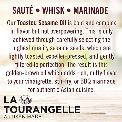 LA TOURANGELLE, TOASTED SESAME OIL, GREAT FOR COOKING, ADD TO NOODLES, STIR-FRY, VEGETABLES, VINAIGRETTES, AND MARINADES, 8.45 FL OZ
