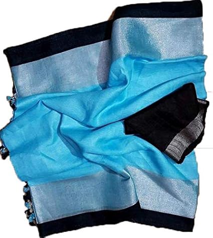 womens Pure Linen Printed Saree with blouse piece