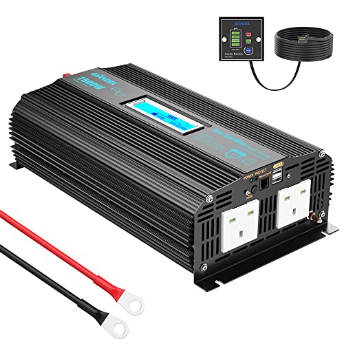 Pure Sine Wave Power Inverter 1500W DC 12V to AC 230V 240V with 4.5m Remote Controller LCD Display Dual 2.4A USB Port 24-month Warranty