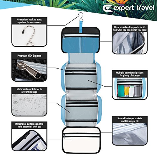 Hanging Travel Toiletry Bag for Men and Women | Makeup Bag | Cosmetic Bag | Bathroom and Shower Organizer Kit | Leak Proof | Large (34”x11”)