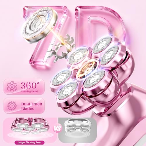 7D Electric Razors for Women, Magnetic Women's Electric Shaver for Full Body, Flawless Wet Dry Hair Remover for Legs, Cordless Lady Bald Shaver Bikini Shaver, Pink