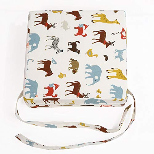 Children Increased High Chair Seat Pad Safe Booster Detachable Washable Dining Cushion (Beige-Based Animal Print)
