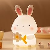 KinYiLO Bunny Night Light for Kids, Cute Rabbit Soft Silicone Lamp, Baby Nursery Nightlight, Touch Dimmable, 1200mah Battery, Kawaii Stuff Home Decor, Christmas Holiday Gift for Girl,Boy,Toddler