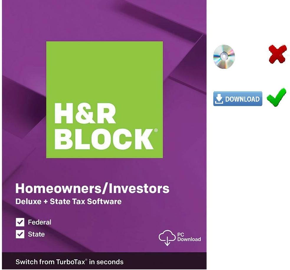 HR Block Deluxe 2019 Tax Software HOMEOWNERS/INVESTORS | 5 Fed E-File + State| [PC/MAC D0WNL0AD+CODE ONLY: Not CD]